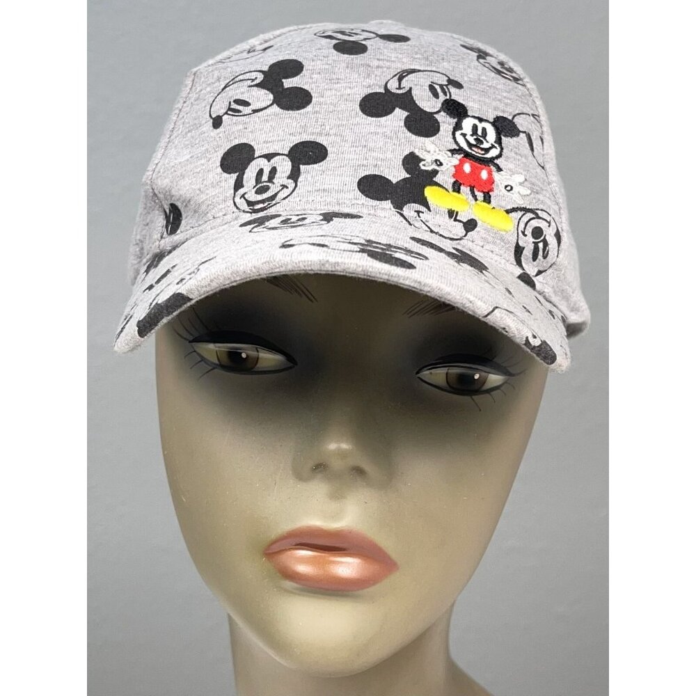 DISNEY JUNIOR OSFA Gray Knit Mickey Mouse All-Over Print Embroidery CAP Hat EUC